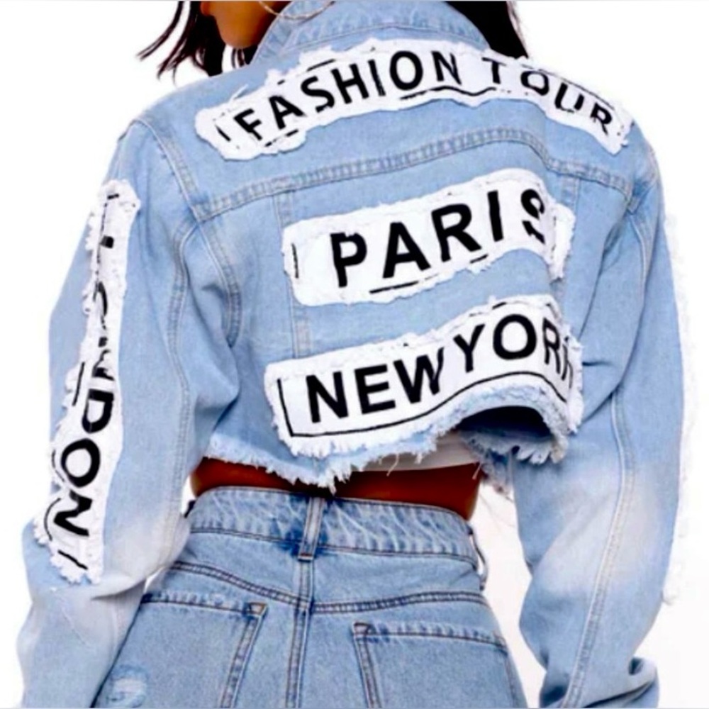 AMERICAN BAZI Fashion Tour Paris London Milano New York Cropped Denim Jacket S